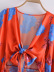 Red Long-Sleeved V-Neck Hollow Blue Flower Dress NSXFL106616