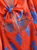 Red Long-Sleeved V-Neck Hollow Blue Flower Dress NSXFL106616