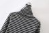 Gray Striped High Collar Long-Sleeved Sweater NSXFL106617