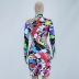 Long-Sleeved Hollow Printed Mid-Length Dress NSQMG106795