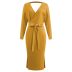 split V-neck lace-up long-sleeved dress nihaostyles wholesale clothes NSSYV106797