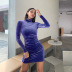 long-sleeved slim high-neck suede folds dress nihaostyles wholesale clothes NSSYV106813