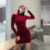 long-sleeved slim high-neck suede folds dress nihaostyles wholesale clothes NSSYV106813