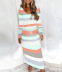 Striped Print V-Neck Long-Sleeved Dress NSYHY106843