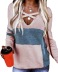 Long-Sleeved V-Neck Hollow Contrast Color Print Knitted Sweater NSYHY106848