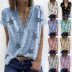 Sequined Five-Pointed Star Printed V-Neck T-Shirt NSYHY106850