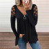 Solid Color V-Neck Hot Diamond Hollow Long-Sleeved Top NSYHY106853