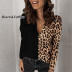 Leopard Printed Stitching V-Neck Long-Sleeved T-Shirt NSYHY106856