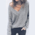 Solid Color V-Neck Long-Sleeved Woolen Sweater NSYHY106858