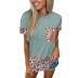 Leopard Printed Stitching Round Neck Short-Sleeved T-Shirt NSYHY106862