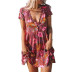 Floral Print V-Neck Short-Sleeved Dress NSYHY106875