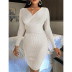 Sexy Long-Sleeved Threaded V-Neck Package Hip Dress NSYHY106890