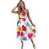 Round Neck Sleeveless Backless Printed Floral Pleated Dress NSHM107077