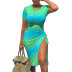 Tie-Dye Print Bag Hip Slit Tether Slim Dress NSHM107082