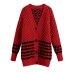 Red & Black Matching Knitted Sweater Cardigan Coat NSXFL107089