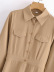 Vestido camisero informal con cinturón y solapa de manga larga marrón NSXFL107096