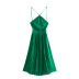 Green Sleeveless Pleated Suspender Dress NSXFL107099