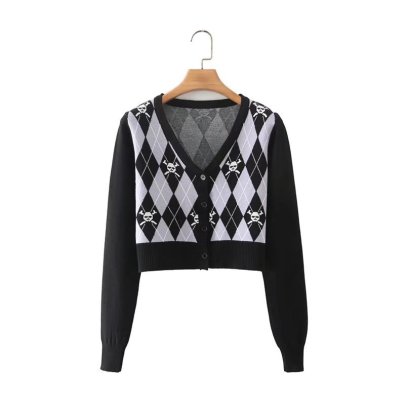 Rhombus Skull Jacquard Sweater Cardigan Nihaostyles Wholesale Clothing NSXFL107100