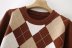 Brown Rhombus Lattice Long-Sleeved Sweater NSXFL107106