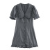 Gray Lotus Leaf Lapel Short-Sleeved Dress NSXFL107107