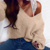 Solid Color Loose V-Neck Pullover Sweater NSJXW107129
