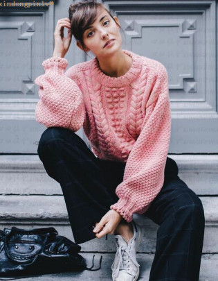 Solid Color Puff Sleeve Loose Twist Pullover Sweater NSJXW107130