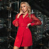 Waist Professional Wear Puff Sleeve Double Breasted Commuter Suit Dress NSGHW107157