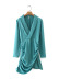 Long-Sleeved Satin Cross Pleated Dress NSXFL107187