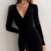Ong-Sleeved V-Neck High-Slit Slim Dress NSJR107278