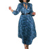 Long-Sleeved Print V-Neck Pleated Dress With Belt NSATL107370