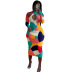 Color Printed Pit Strip Long Sleeve Dress NSQMG107428