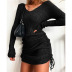 V-neck Long Sleeve Slim Thread Pleated Drawstring knitted dress nihaostyles clothing wholesale NSSYV107442