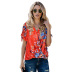 V-neck printed loose pleated pullover top nihaostyles clothing wholesale NSSYV107450