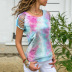 Tie-Dye Hollow Burned Flower Strapless Short-Sleeved T-Shirt NSYHY107472