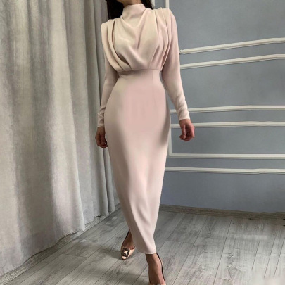 Commuting Waist Solid Color Long-sleeved Dress Nihaostyles Wholesale Clothes NSSYV106806