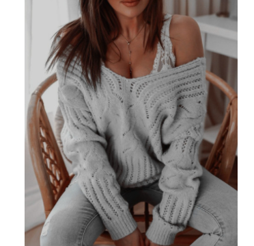  V-neck Double-sided Off-shoulder Pullover Sweater Nihaostyles Clothing Wholesale NSJXW107131