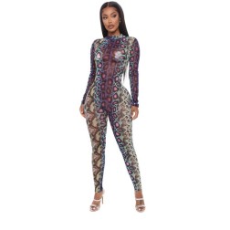 Round Neck Mesh Printing Long-sleeved Jumpsuit Nihaostyles Clothing Wholesale NSZH107133