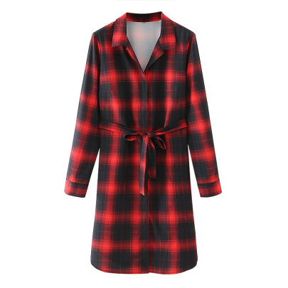 Lace-up Long-sleeved Plaid Loose Shirt Dress Nihaostyles Wholesale Clothes NSXFL107174