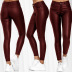 Pantalones ajustados de cuero de pu de color sólido de cintura alta NSLGY107536