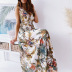 Halter Print V Neck Lace-Up Dress NSLGY107543