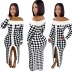 Houndstooth Split Word Collar Knitted Sweater Dress NSLGY107546