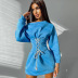 Solid Color One-Word Neck Long-Sleeved Ribbed Waist Slim Dress NSHLJ107589