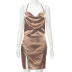 Solid Color Mushroom Buckle Slit Slip Dress NSHLJ107591
