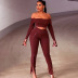 One-Shoulder Long-Sleeved Top Split Button Trousers Set NSMX107599