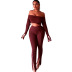 One-Shoulder Long-Sleeved Top Split Button Trousers Set NSMX107599