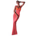 Contrast Color Slim Full-Length Slit Slip Dress NSMG107617