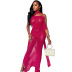Solid Color Mesh See-Through Lace-Up Halter Irregular Dress NSMG107620