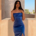Solid Color Open Back Slit Slip Dress NSMG107622