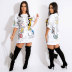Round Neck Printed Short-Sleeved Loose Dress NSXHX107627
