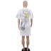 Round Neck Printed Short-Sleeved Loose Dress NSXHX107627